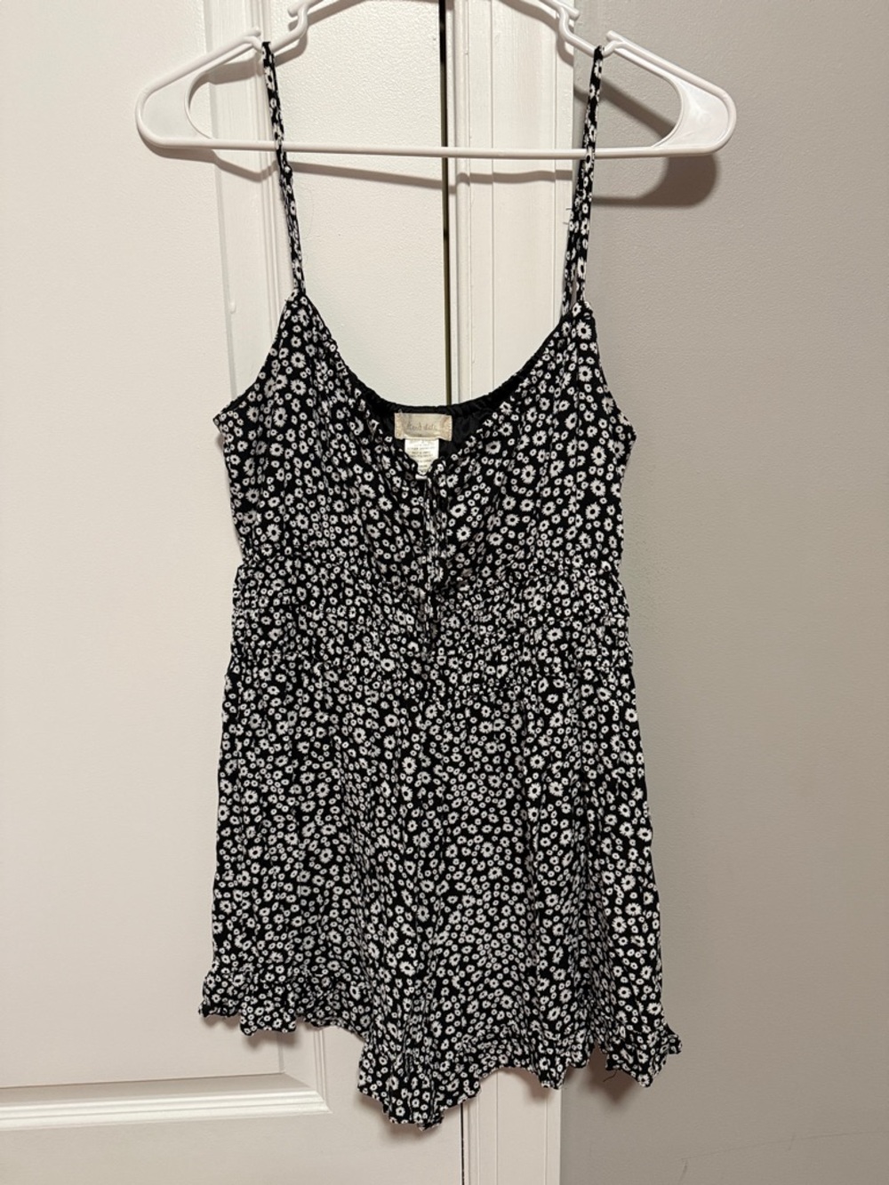 Altar'd State Black and White Floral Spaghetti-Strap Romper